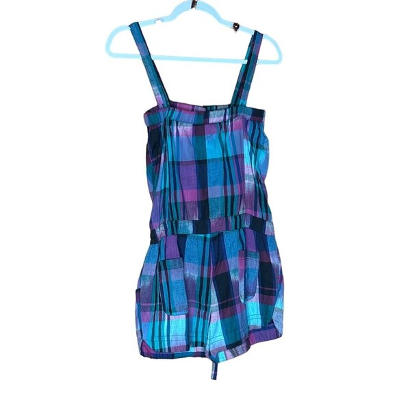 Confess Womens Medium Plaid Cotton Romper With Adjustable Straps & Button Closur - Picture 2 of 8
